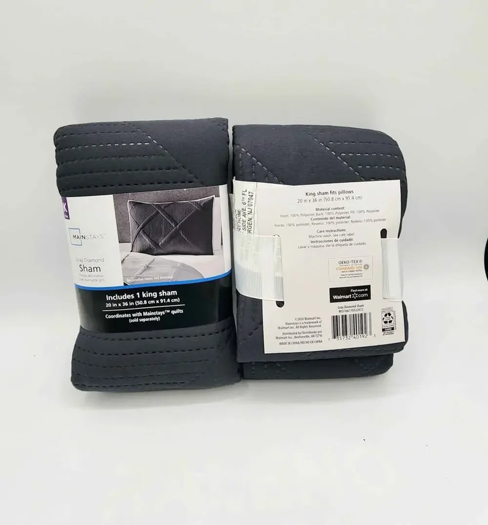 Mainstays Grey Diamond King Shams (2pack) 20x36 New.